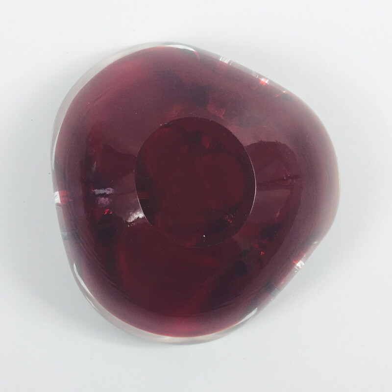 Vintage Murano glas asbak, rood en helder Italië 1960