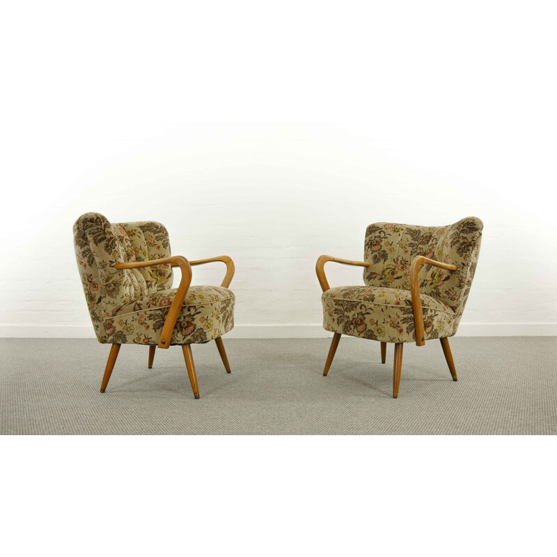 Pair of vintage Cocktail Club Chairs with Armrests 1950s