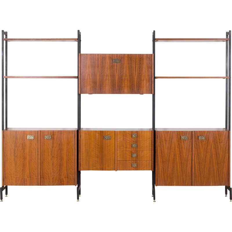 Vintage walnut wall unit by Luciano Frigerio, Italy