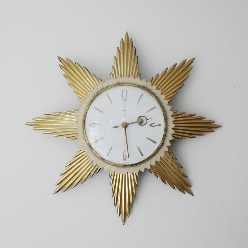 Mid-Century  Wall Clock,Metamec Starburst Brass UK 1950s