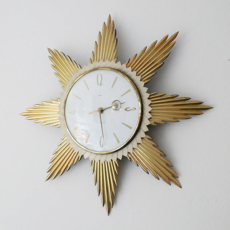 Mid-Century  Wall Clock,Metamec Starburst Brass UK 1950s