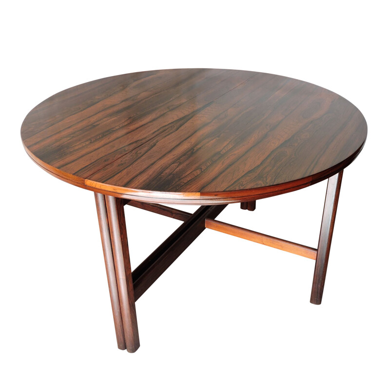 Vintage Round Extendable Rosewood Dining Table 1960s