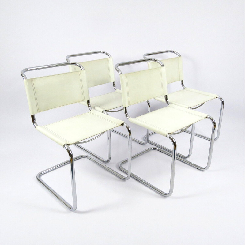 Set van 4 vintage stoelen in verchroomd metaal en skai 1980