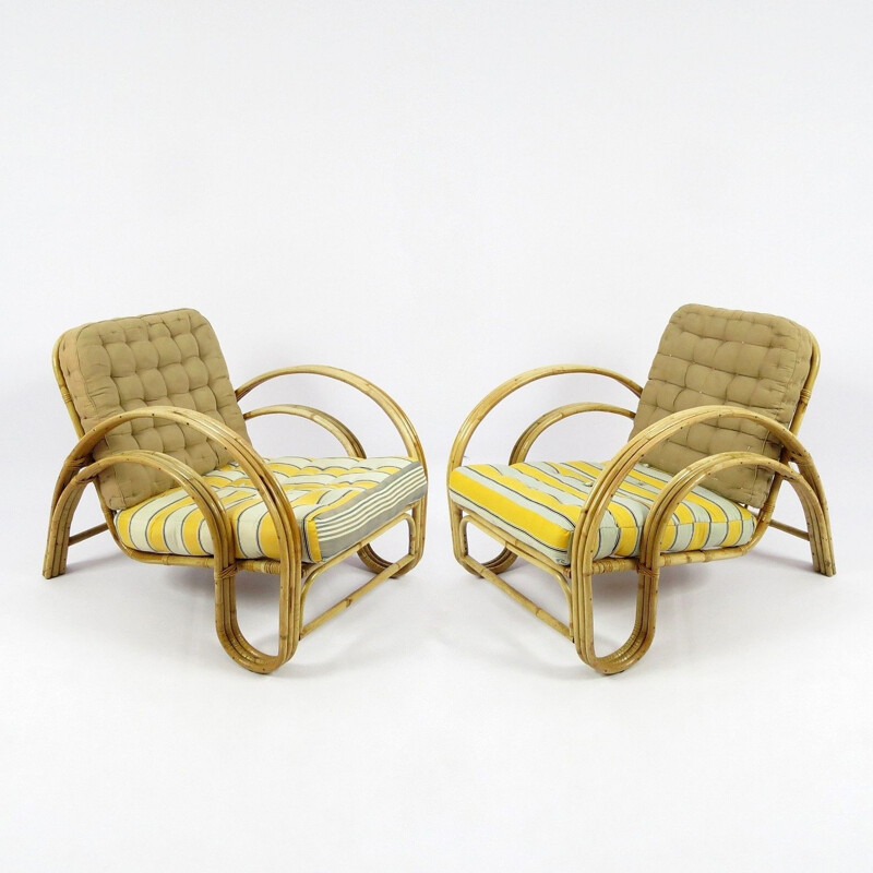 Paire de fauteuils vintage en rotin, Hollandais 1960