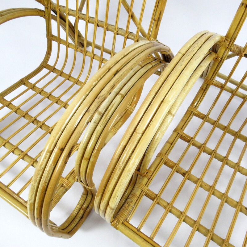 Pair of vintage rattan lounge chairs, Dutch 1960s