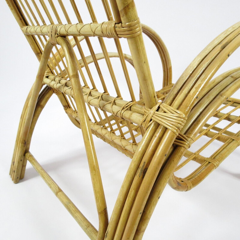 Pair of vintage rattan lounge chairs, Dutch 1960s