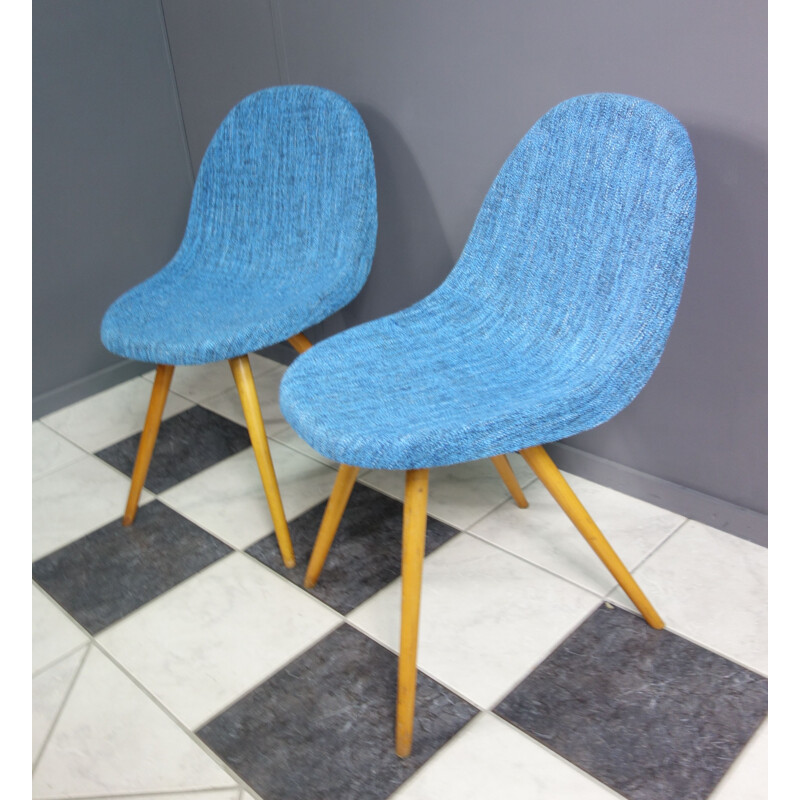 Pair of vintage Blue Miroslav Navratil chairs, Czechoslovakia 1960s