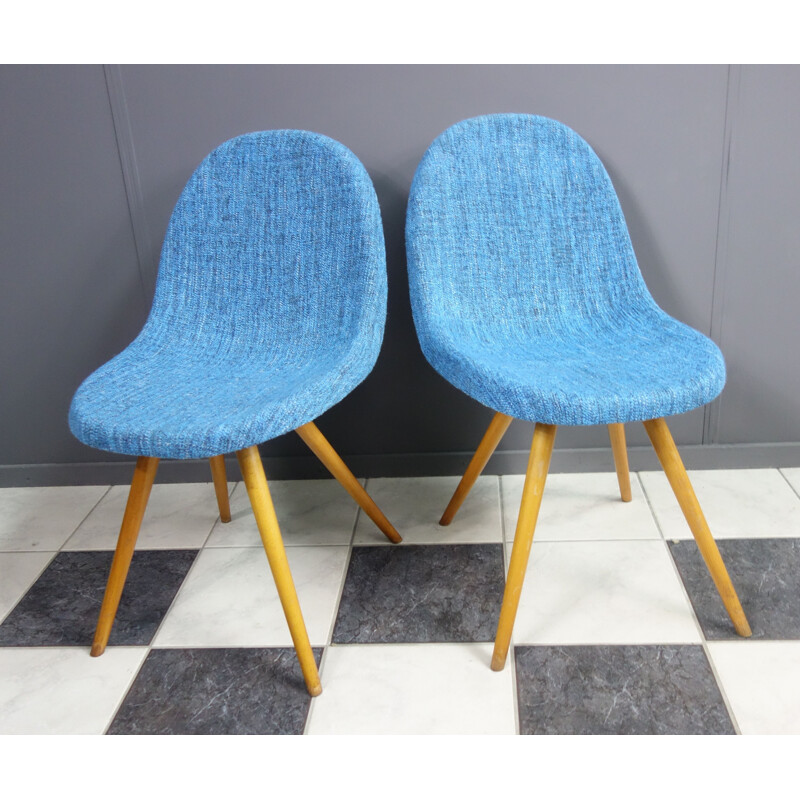 Pair of vintage Blue Miroslav Navratil chairs, Czechoslovakia 1960s