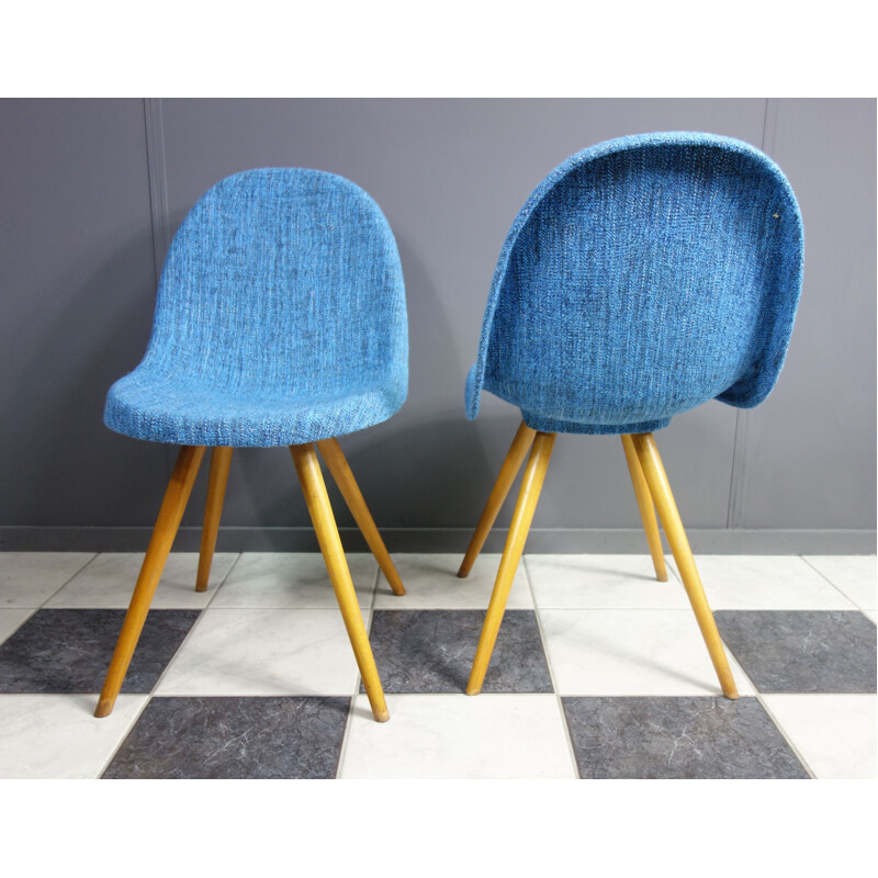 Pair of vintage Blue Miroslav Navratil chairs, Czechoslovakia 1960s