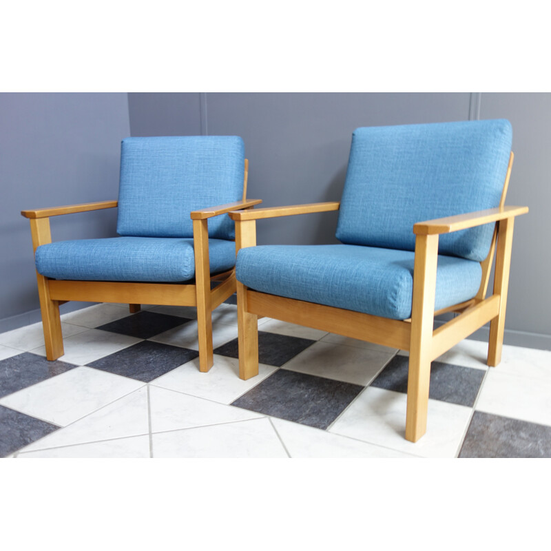 Paire de fauteuils vintage bleus 1960