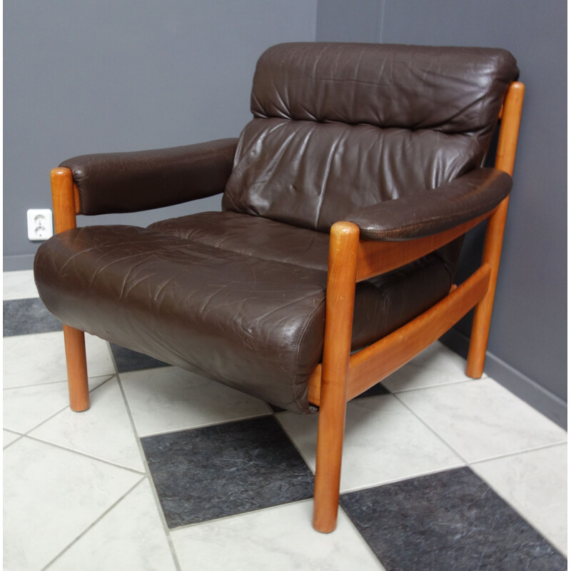 Vintage Sessel aus braunem Leder 1970