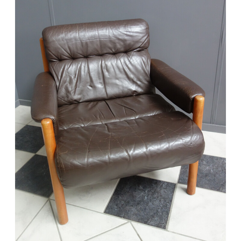 Vintage Sessel aus braunem Leder 1970