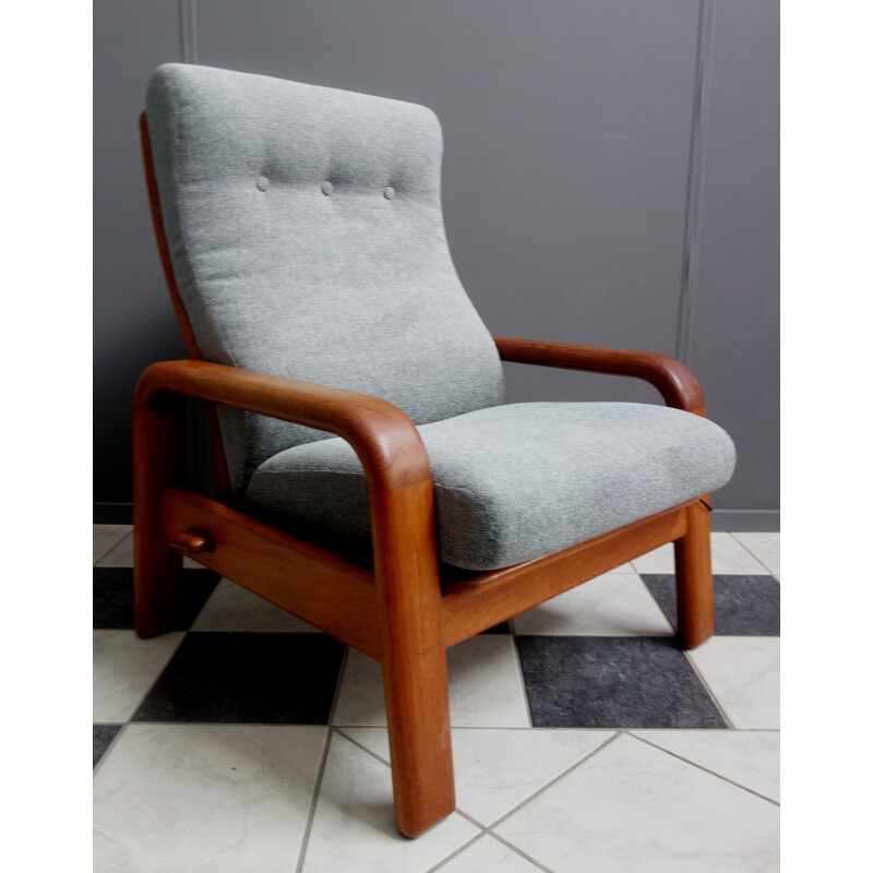 Vintage Teak and Grey highback chair by Dyrlund, Denmark 1970s