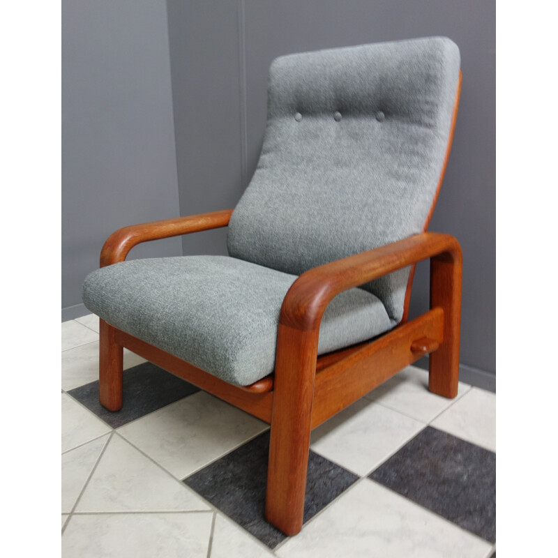 Vintage Teak and Grey highback chair by Dyrlund, Denmark 1970s