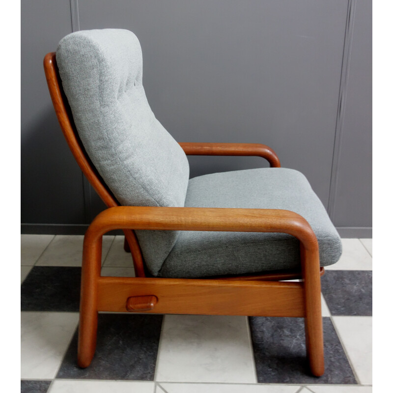 Vintage Teak and Grey highback chair by Dyrlund, Denmark 1970s