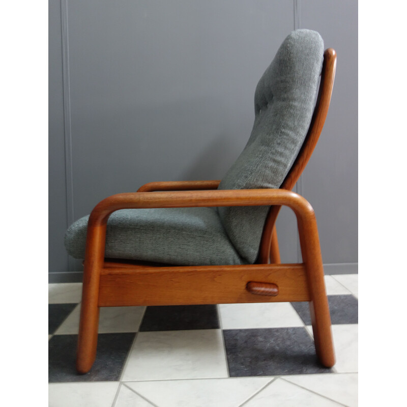 Vintage Teak and Grey highback chair by Dyrlund, Denmark 1970s