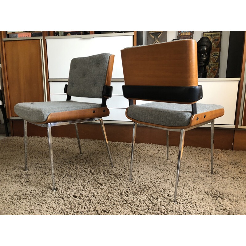 Pair of vintage 704 Modern tube chairs by Alain Richard 1960s
