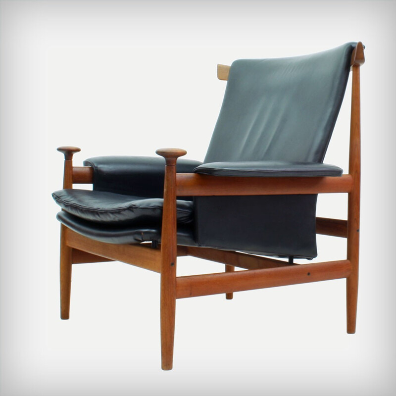 France & Son "Bwana" armchair in teak and black leather, Finn JUHL - 1962