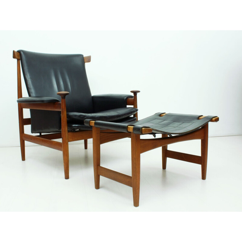 France & Son "Bwana" armchair in teak and black leather, Finn JUHL - 1962