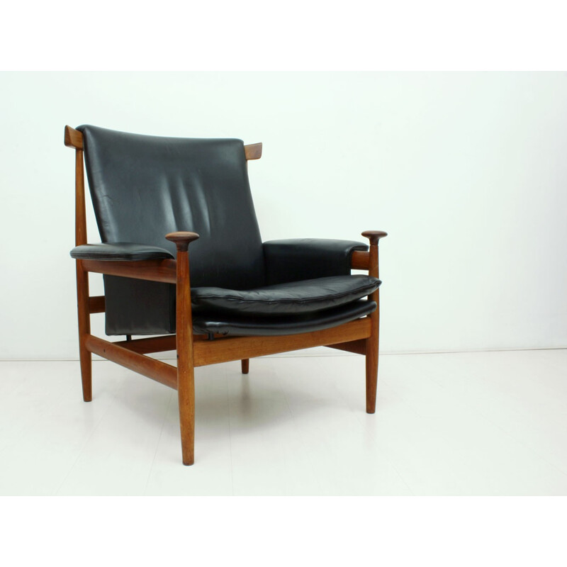 France & Son "Bwana" armchair in teak and black leather, Finn JUHL - 1962