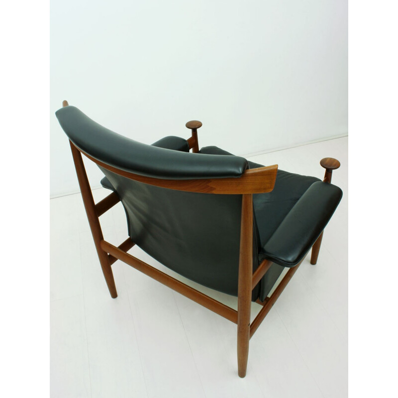 France & Son "Bwana" armchair in teak and black leather, Finn JUHL - 1962