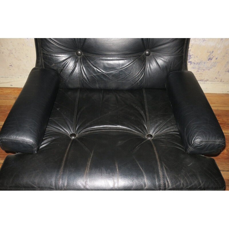 Vintage Black Leather Lounge Chair from Dux, Sweden 1960s
