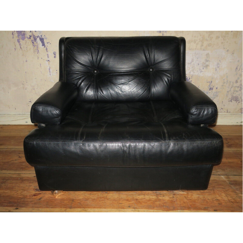 Vintage Black Leather Lounge Chair from Dux, Sweden 1960s