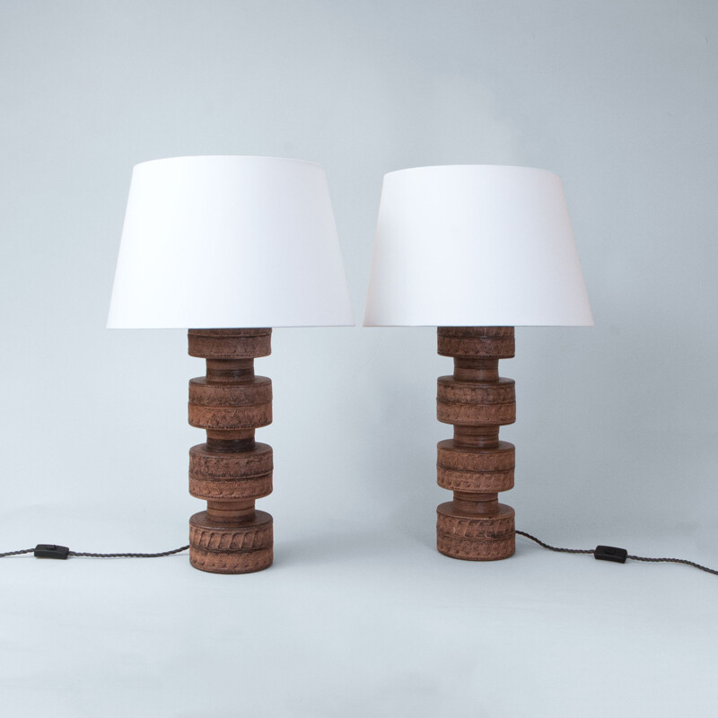 Pair of vintage ceramics table lamps, Denmark 1970s