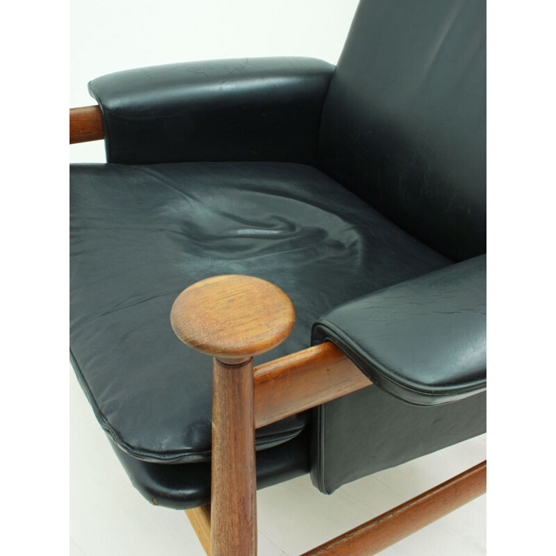 France & Son "Bwana" armchair in teak and black leather, Finn JUHL - 1962