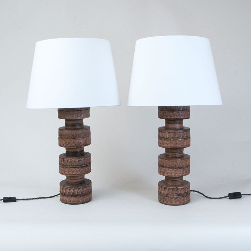 Pair of vintage ceramics table lamps, Denmark 1970s
