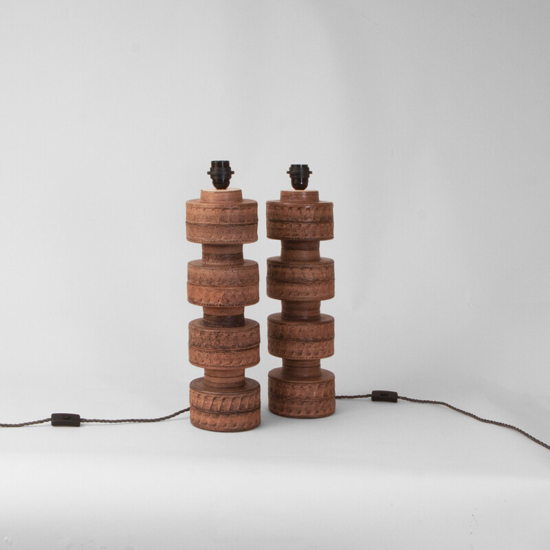 Pair of vintage ceramics table lamps, Denmark 1970s