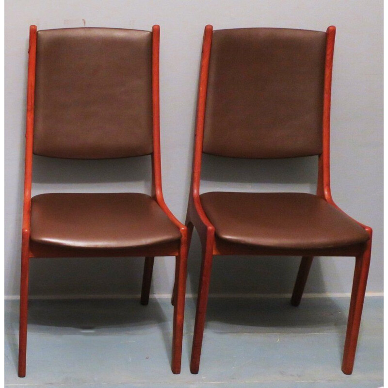 Coppia di sedie vintage in teak e pelle di KS Mobler per Korup Stolefabrik, Danimarca 1960