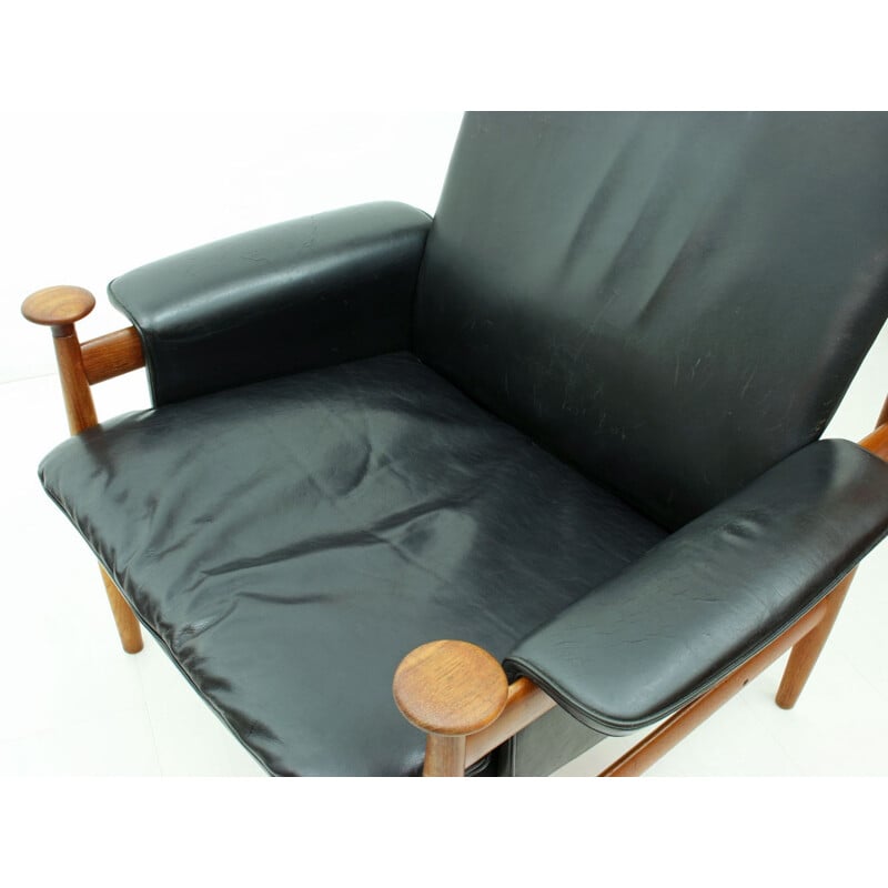 France & Son "Bwana" armchair in teak and black leather, Finn JUHL - 1962