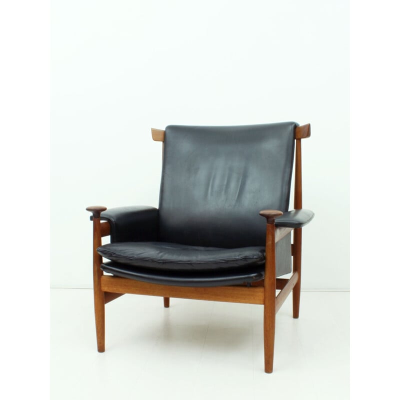 France & Son "Bwana" armchair in teak and black leather, Finn JUHL - 1962