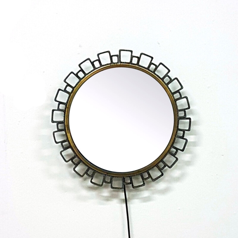 Vintage Cast iron illuminated mirror by Hillebrand, Germany 1960s