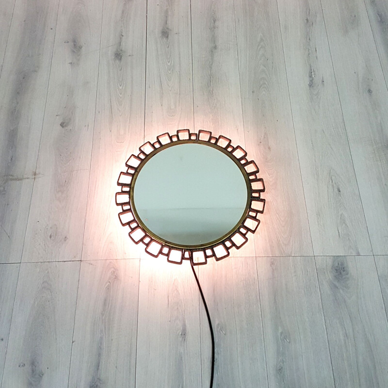 Vintage Cast iron illuminated mirror by Hillebrand, Germany 1960s