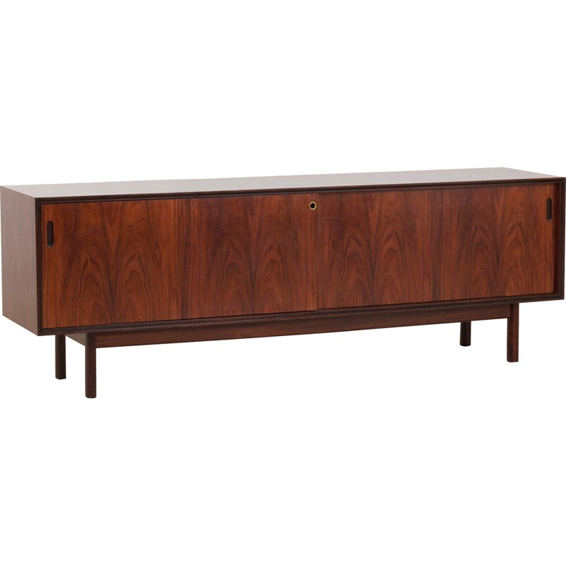 Vintage minimalist sideboard in rosewood with sliding doors, Danish 1970s