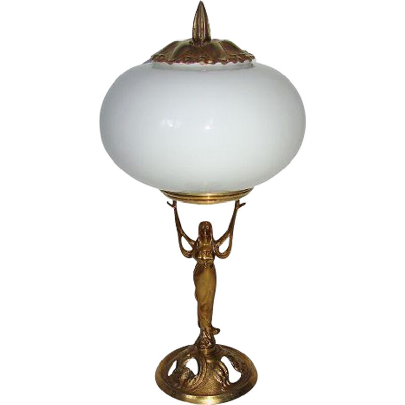 Vintage brass and glass cabinet lamp 1950s