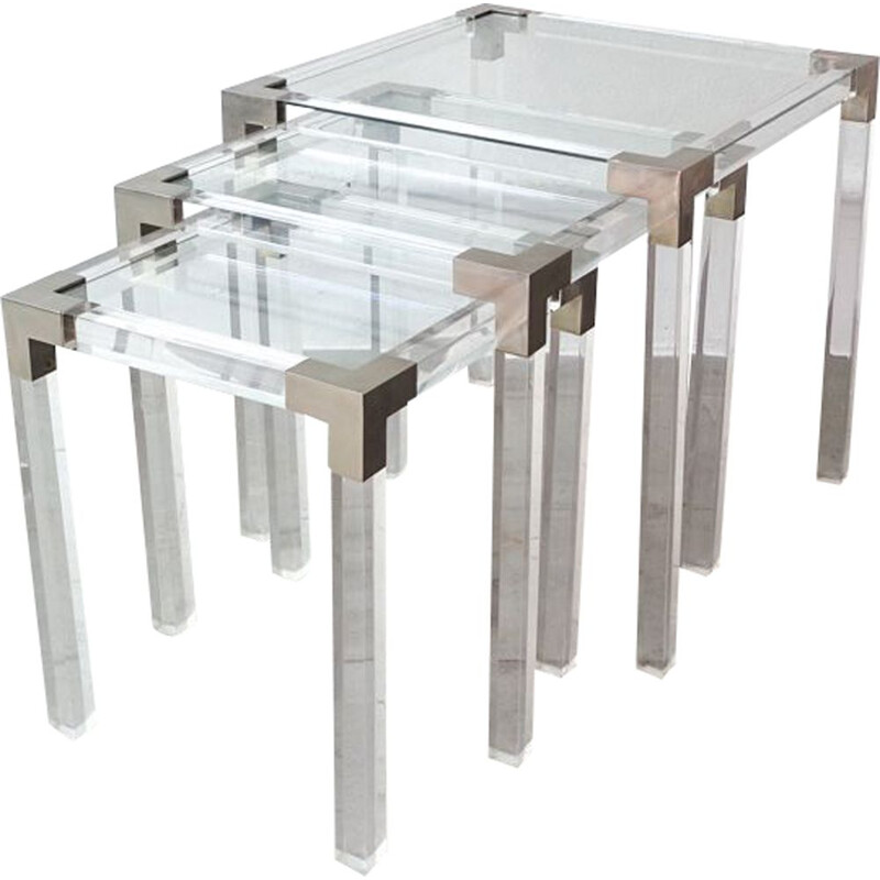 Set of 3 vintage Lucite Nesting tables, France 1970s