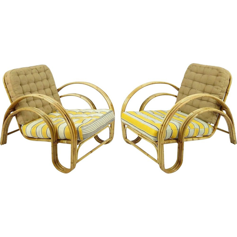 Pair of vintage rattan lounge chairs, Dutch 1960s