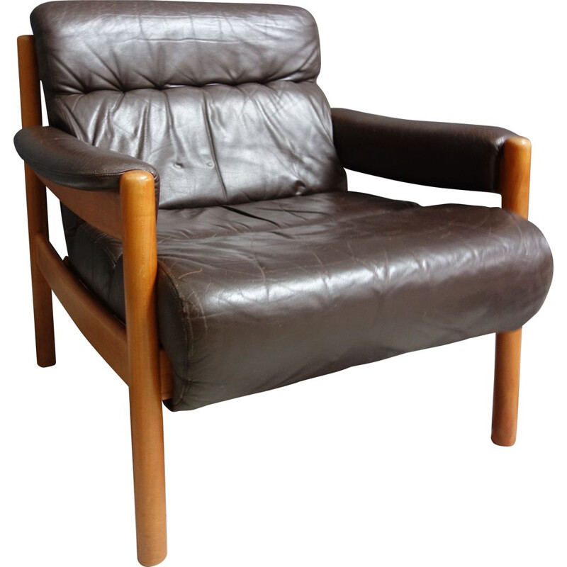 Vintage Brown Leather armchair 1970s