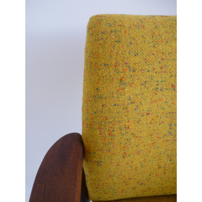 Danish Glostrup armchair in teak and yellow wool, Grete JALK - 1960s