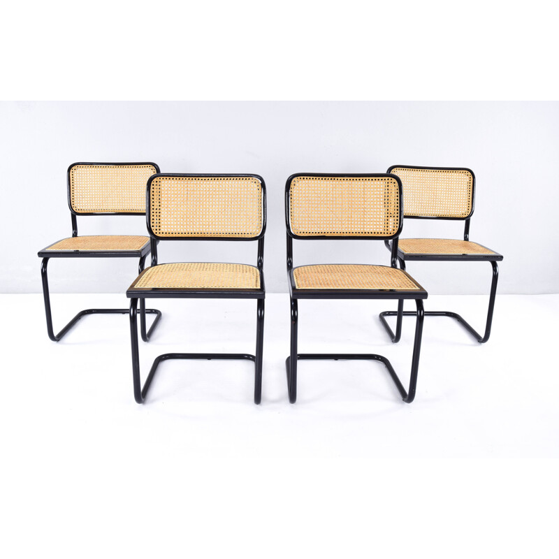 Lot de 4 chaises vintage B32 Cesca noires modernes de Marcel Breuer, Italie 1970