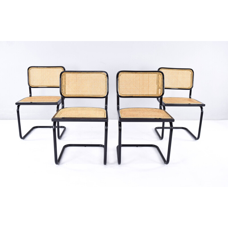 Set of 4 vintage B32 Cesca modern black chairs by Marcel Breuer, Italy 1970s