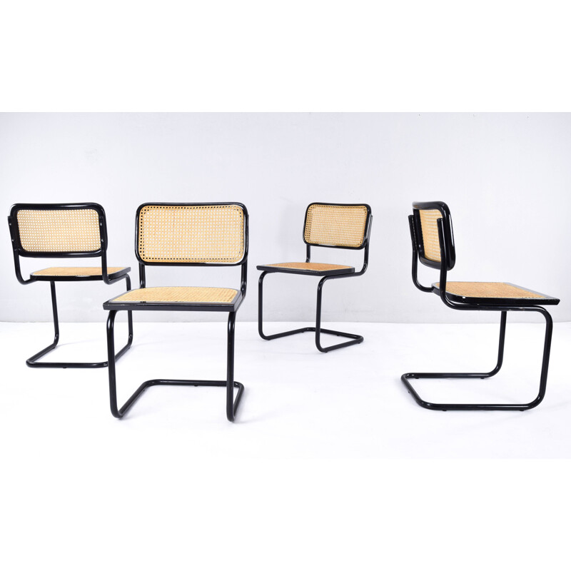 Set of 4 vintage B32 Cesca modern black chairs by Marcel Breuer, Italy 1970s