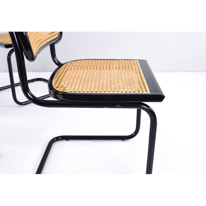 Set of 4 vintage B32 Cesca modern black chairs by Marcel Breuer, Italy 1970s