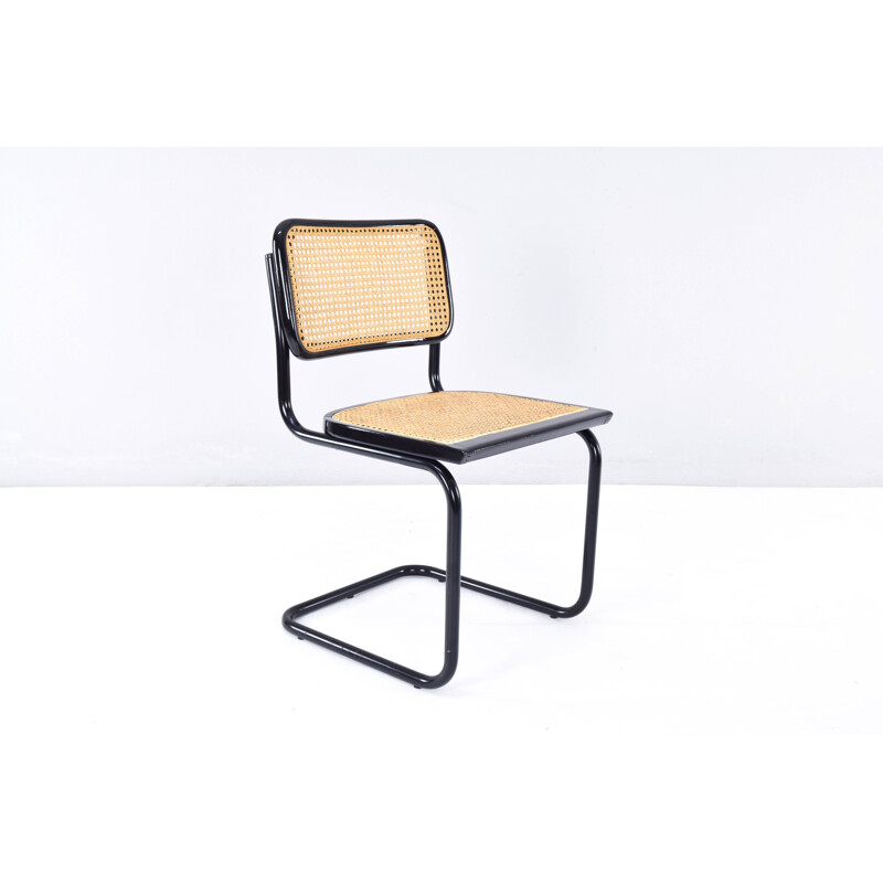 Lot de 4 chaises vintage B32 Cesca noires modernes de Marcel Breuer, Italie 1970