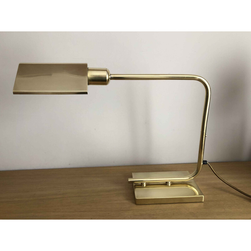 Lampe de bureau vintage en laiton, Italienne 1980