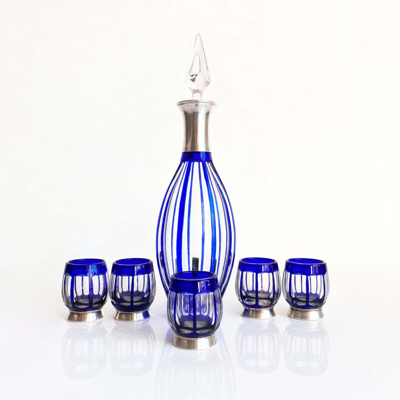 Vintage Saint-Louis crystal and sterling silver liqueur set, France 1950s