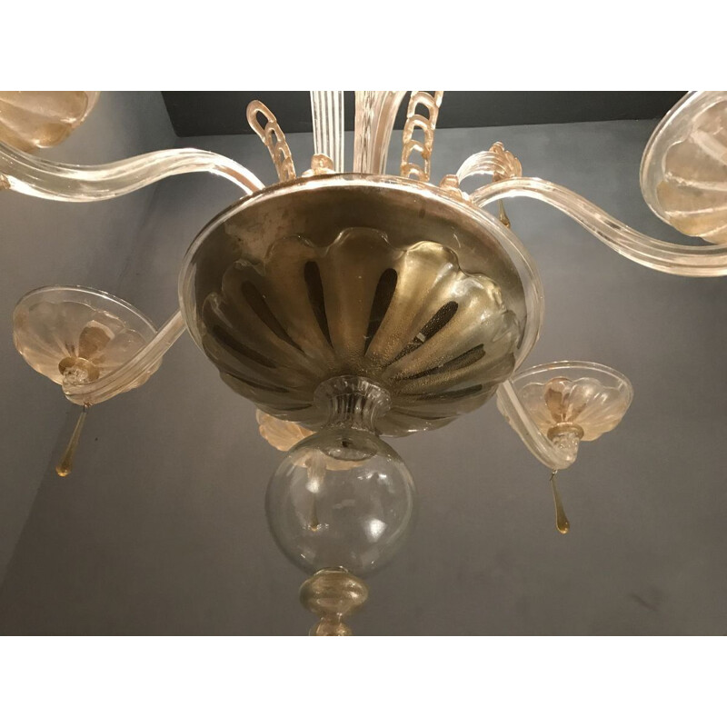 Large vintage Art Deco Venetian Murano Glass Chandelier